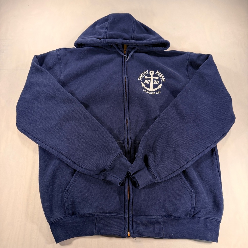 Carhartt Full Zip Hoodie Mens Medium Blue Timothy Murray Lacrosse Day K122-472 - Picture 1 of 9
